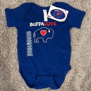 Rabbit Skins Royal Blue Baby Bodysuit with Red Heart Buffalo Graphic